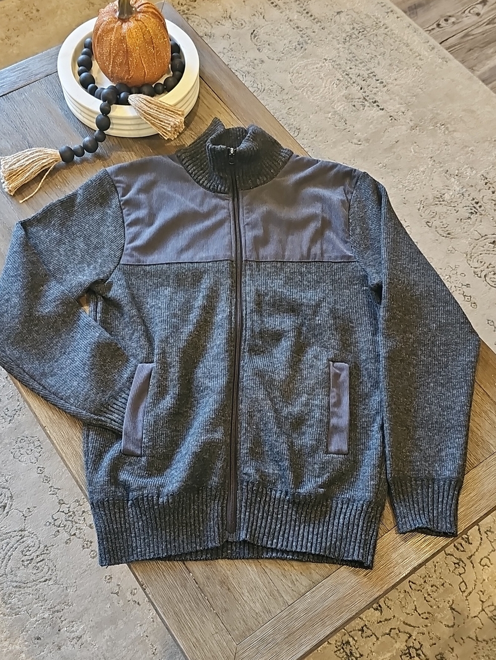 Izod Men’s Charcoal Full-Zip Fleece Lined Sweater Jacket